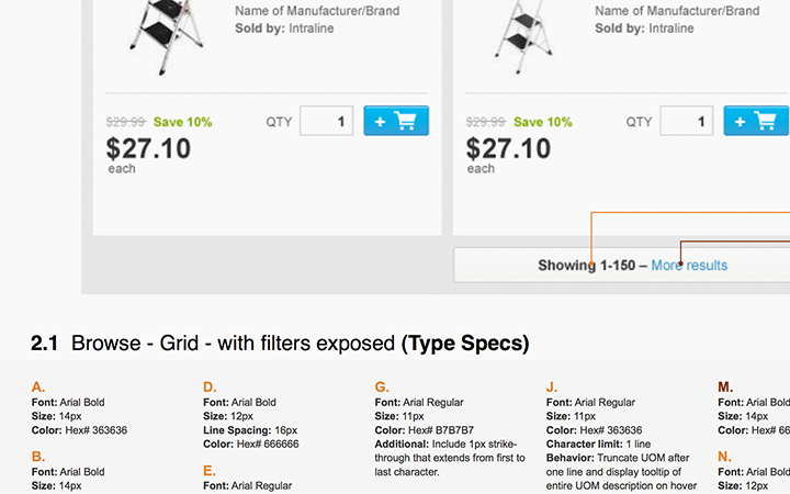 An example of writing specifications for wireframes.